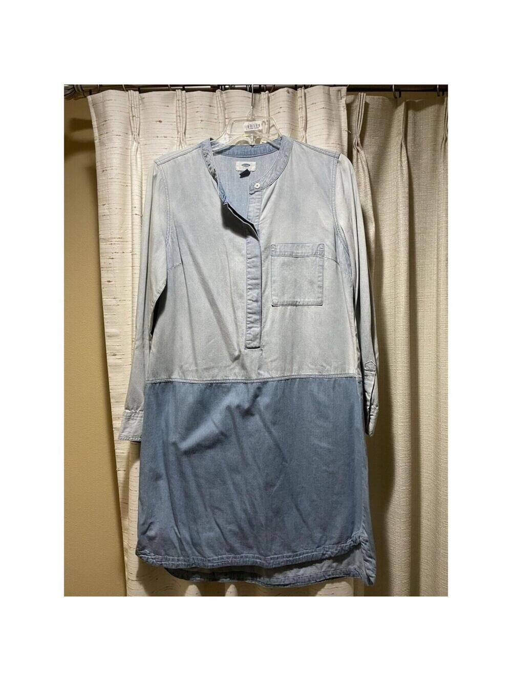 Women’s Old Navy Denim Dress/ Tunic M Medium Jeans Two Tones Long Sleeve